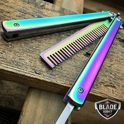 Butterfly Balisong Trainer Training COMB Knife Tool RAINBOW Metal Practice NEW • $11.35