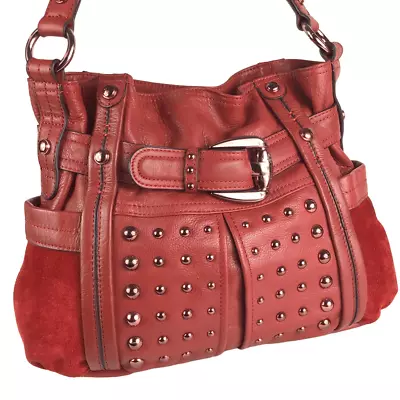 B. Makowsky Studded Columbia Shoulder Bag Hobo Soft Red Orange Leather • $49.97