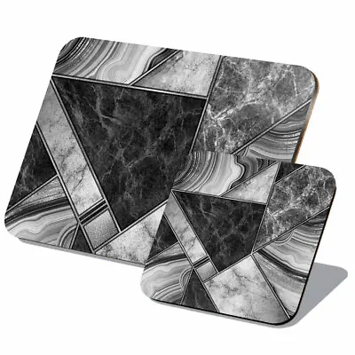 £9.99 • Buy 1x Cork Placemat & Coaster Set - BW - Marble Granite Agate Effect Collage #43185