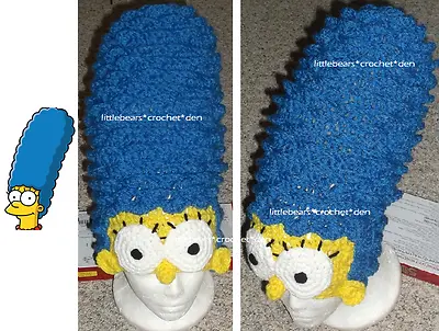 CUSTOM CROCHETED SIMPSONS MARGE With Face WIG HAT Costume Halloween Beanie • $41