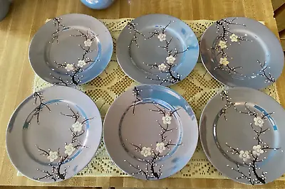 Japan Luster Ware Blue Cherry Blossom Set Of 6 Dessert Salad Plates • $39.99