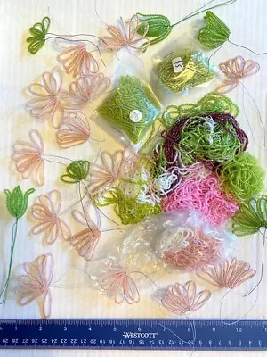 Vintage French Glass Seed Beaded FLOWERS Leaves Stems Components 25 Pcs Lot 33 • $26.99