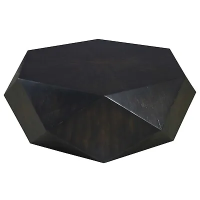 Geometric Modern Round Wood Coffee Table Faceted 40 In Block Solid Distressed • $985.60