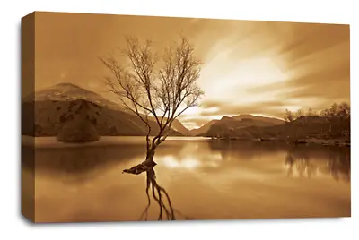 Seascape Wall Art Print Brown Cream Landscape Sunset Framed Canvas Picture Large • £29.99