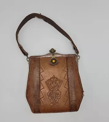 Vintage 1915-1918 Meeker Arts & Crafts Tooled Leather Purse Handbag • $39