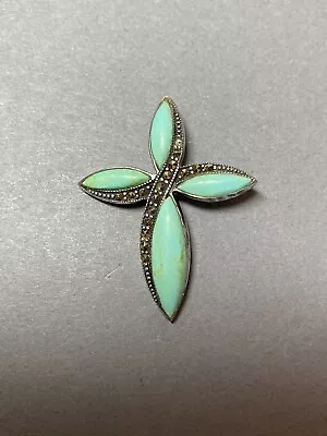 Vintage Sterling Silver Turquoise Marcasite Cross Pendant • $22