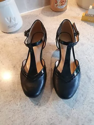 Hotter Viviene  T-Bar Shoes Black Womens Size 4 Leather Mary Jane Low Heels  • £20