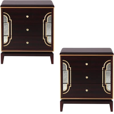 $1061.99 • Buy Scarlet Antique 2pc Bedside Table Solid Birch Wood 3 Drawers Cabinet Nightstand