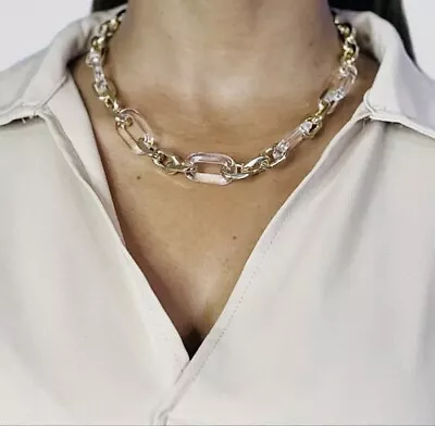 £10.99 • Buy Gold & Clear Acrylic Resin Choker Necklace  Zara Topshop  River Island Style