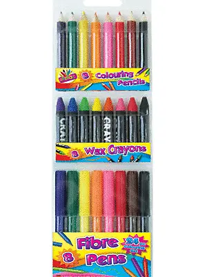 24pk Artbox 8x Pencils Crayons & Felt Pens Games Kids Coloring Art Mix Set • £4.95