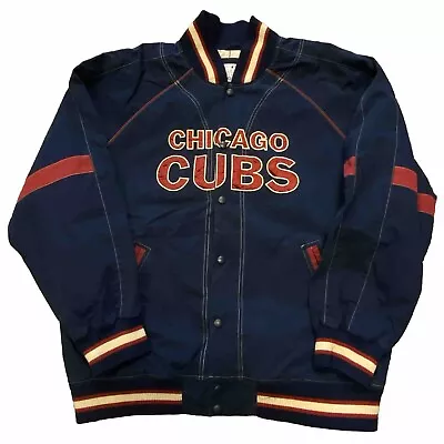 Vtg Chicago Cubs Varsity Baseball Jacket Blue Red Xl G-iii Mlb Button Up H6 • $59.99