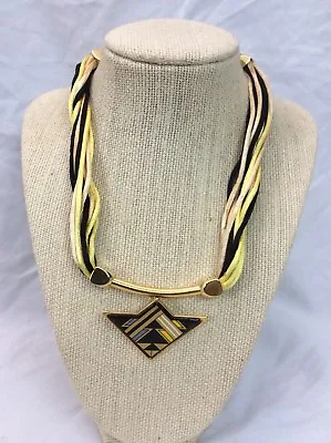 Beautiful Vtg Michaela Frey Egyptian Revival Enamel Gold Tone Pendant  Necklace • $399.99