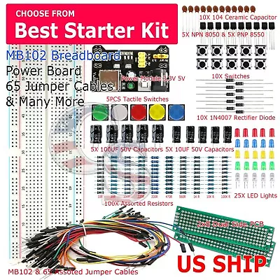 830 Point Solderless Breadboard 65 Pcs Jumper Cable Mb-102 Power Supply Module • $12.95