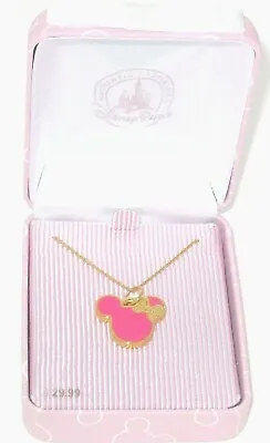 Minnie Mouse Classic Pink Bow Ears Necklace Disney Parks Authentic NEW W/ Box • $15.58