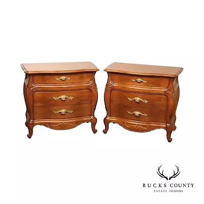 French Louis XV Rococo Style Pair Bombe Chest Nightstands • $1695