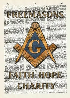 Freemasons Masons Masonic Logo Altered Art Print Upcycled Vintage Dictionary • $9.50