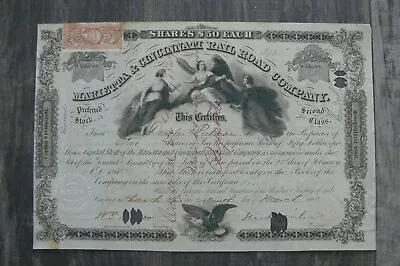 1863 Civil War Era Marietta & Cincinnati Railroad Company Stock Certificate !!! • $45