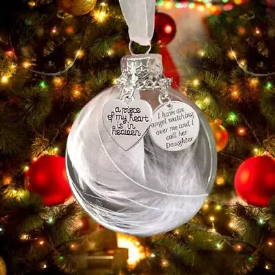 Clear Christmas Memorial Ornament Feather Ball A Piece Of My Heart Is In Hea... • $20.76