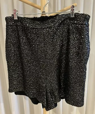 Decjuba Sz L Black Sequin Glittery Lurex Shorts ~ NWOT ~ Clearance • $15