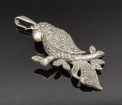 925 Silver - Vintage Carved Marcasite Bird Standing On Branch Pendant - PT20853 • $38.17