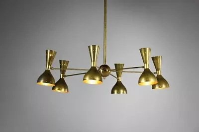 Modern Italian Chandelier  Patina  Style Of Stilnovo Vintage Design 6 Arms ML136 • $382.63