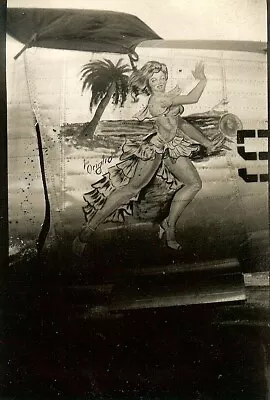 Org. Nose Art Photo: B-24 Bomber W/ Sexy Girl Caricature Dancing!!! • $12.50
