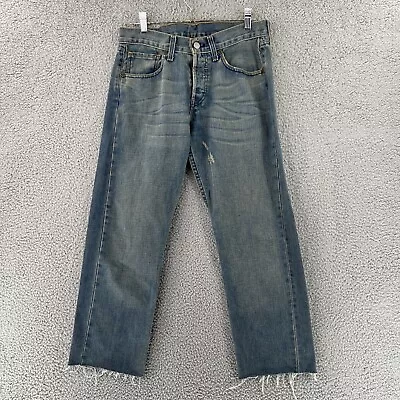 Levi's 502 Button Fly Blue Denim Women’s 31x26 Jeans Raw Hem Vintage READ • $29.99