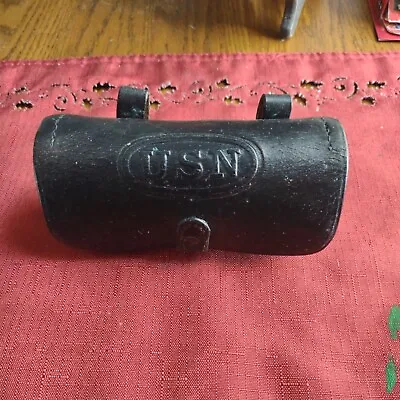 Cir 1800s Civil War Embossed U.S.N. NAVY Era Leather Ammo  Bag Cap Artillery • $249.99