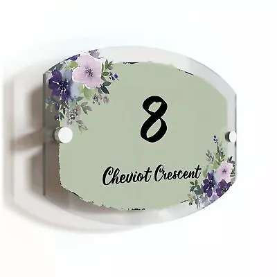 Floral Traditional Acrylic House Plaque / Sign Door Number 1 - 999 Personalis... • £12.99