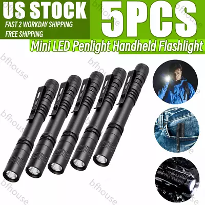 5PCS LED Pen Light Penlight Mini Pocket Tactical Handheld Flashlight 300 Lumens • $12.90