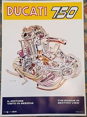 Ducati 750 Engine Cut Away Poster Dealer Round Case Bevel Gt Printed Italy Nos • $58.55