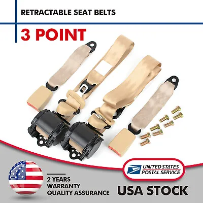 2× Retractable 3 Point Safety Seat Belt Straps Car Adjustable Belt Kit Universal • $42.09