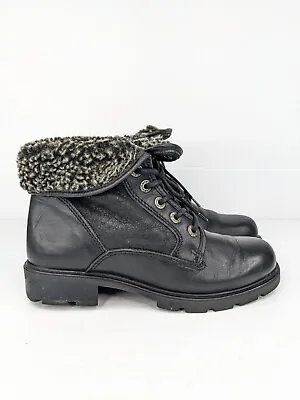 Sz 38 Vintage 90s  Women Black HIKING Combat Leather Lace Up Ankle Boots Ladies • $45