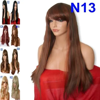 Womens Real Natural Long Straight Hair Wigs Ladies Straight Wig With Bangs N • £9.99