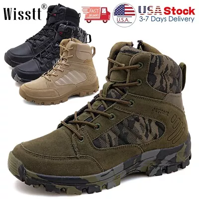 Men's Military Boots Leather Hiking Walking Tactical Jungle Desert Combat Shoes • $38.99