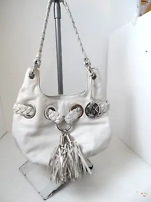 MICHAEL KORS White Leather  W/Tassel Satchel Handbag 13 X 11 X 4 • $39.99