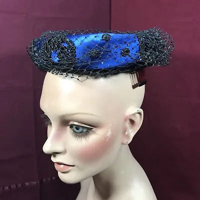 Vintage Schiaparelli Hat Blue W/ Netting Excellent Cond Beautiful 7-1/8? • $49.99