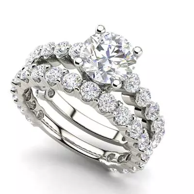 Set 2 Carat VS1/H Round Cut Diamond Engagement Ring White Gold Treated • $1728.10