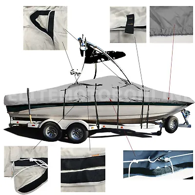 $215.95 • Buy Deluxe V-Hull Fishing Tournament Boat W/Ski Wakeboard Tower Boat Cover 17-18'L