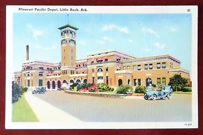 Vintage LITTLE ROCK ARKANSAS Postcard MISSOURI PACIFIC RR TRAIN DEPOT Flag Car • $25.55