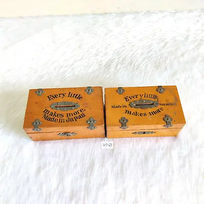 1920s Vintage Wooden Every Little Makes More Coin Box Japan Germany Pair WD69 • $167.50