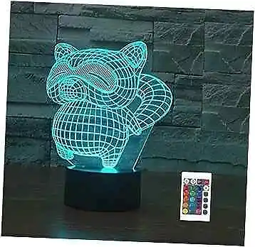  3D Raccoon Night Light Remote Control Power Touch Switch Table Desk Optical  • $34.36