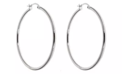 Women’s 925 Sterling Silver 60mm 2” Big Round Large Thin Hoop Snap Earrings • $13.50