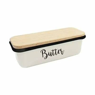 TableCraft Enamelware Farmhouse Butter Dish With Wooden Cover • $24.95