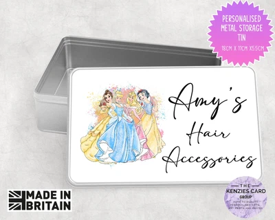 £8.50 • Buy Personalised Disney  Princess Metal Storage Tin Box For Hair Bobble Accessories