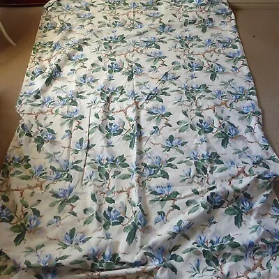 Vintage Single Bedspread Throw Blue Magnolia Cotton Fabric Country House Cottage • £45