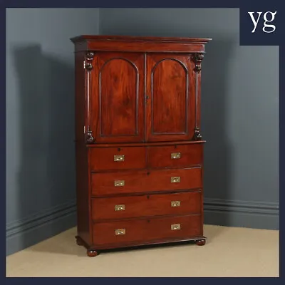 Antique Anglo-Indian Victorian Teak Campaign Linen Press Chest Wardrobe Armoire  • £4250