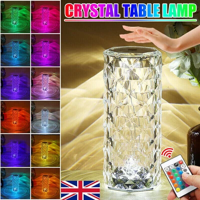 £10.99 • Buy Led Crystal Table Lamp Diamond Rose Bar Night Light Touch Atmosphere Bedside Uk