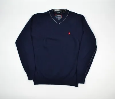 Musto Knitted Jumper Size Small Mens Navy Pullover Lambs Wool Vintage • £24.99