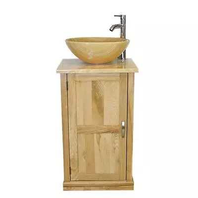  Bathroom Vanity Unit Oak Cloakroom Golden Onyx Stone Wash Stand And Basin 309 • £488.80